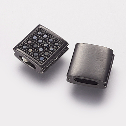 Gunmetal Brass Micro Pave Cubic Zirconia Beads, Square, Gunmetal, 9x9x3.5mm, Hole: 2x5mm