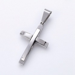 Stainless Steel Color 304 Stainless Steel Pendants, Cross, Stainless Steel Color, 32x20x5mm, Hole: 10x5mm