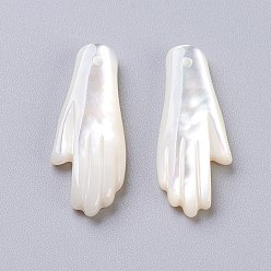 White Shell Natural White Shell Mother of Pearl Shell Pendants, Palm, 21.5x8.5x3mm, Hole: 0.9mm, 2pcs/set