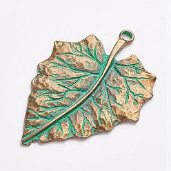 Antique Bronze & Green Patina Tibetan Style Alloy Pendants, Leaf, Antique Bronze & Green Patina, 70x47x2mm, Hole: 4mm