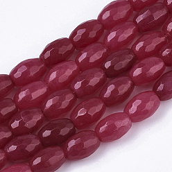 FireBrick Natural White Jade Beads Strands, Dyed, Faceted, Rice, FireBrick, 10x6~7mm, Hole: 1mm, about 44pcs/strand, 16.34 inch(41.5cm)