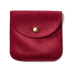 Red Velvet Jewelry Storage Pouches, Square Jewelry Bags with Golden Tone Snap Fastener, for Earring, Rings Storage, Red, 9.8x9.8x0.75cm