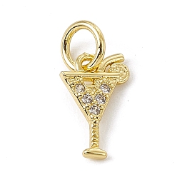 Real 18K Gold Plated Brass Micro Pave Cubic Zirconia Charms, with Jump Rings, Cocktail Drink Charms, Real 18K Gold Plated, 10.5x7x1mm, Hole: 3.4mm