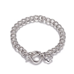 Stainless Steel Color 304 Stainless Steel Curb Chain Bracelets, with Toggle Clasp, Stainless Steel Color, 7-5/8 inch(19.3cm), links: 8x7x1mm