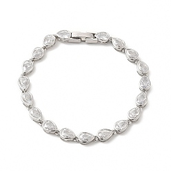 Platine Bracelet chaîne à maillons en forme de larme avec zircon cubique transparent, bijoux en laiton de placage de rack pour les femmes, sans cadmium et sans plomb, platine, 6-7/8 pouce (17.6 cm)