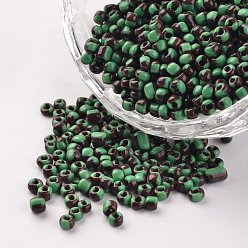 Зеленый 8/0 непрозрачные цвета просачиваться стеклянные бусины, круглые бисер, зелёные, 2.5~3x2~3 мм, Отверстие : 0.8 мм , около 15000 шт / 450 г