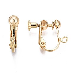 Real 18K Gold Plated Brass Clip-on Earring Findings, with Loop, Real 18K Gold Plated, 19x16x4.5mm, Hole: 1.6mm