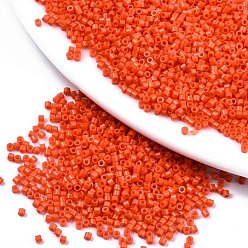 Naranja Rojo 11/0 califique una granada de cristal, cilindro, tamaño de grano de semilla uniforme, pintura para hornear, rojo naranja, 1.5x1 mm, agujero: 0.5 mm, sobre 20000 unidades / bolsa