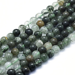 Rutilated Quartz Natural Green Rutilated Quartz Beads Strands, Round, 6mm, Hole: 1mm, about 63~70pcs/Strand, 15.35 inch(39cm)