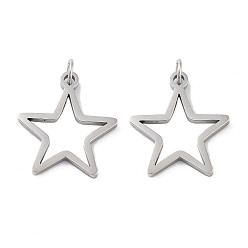 Star 304 Stainless Steel Pendants, Laser Cut, with Jump Ring, Stainless Steel Color, Star, 16.5x15x1mm, Hole: 2mm