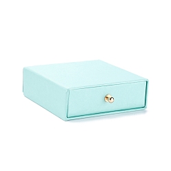 Pale Turquoise Square Paper Drawer Jewelry Set Box, with Brass Rivet, for Earring, Ring and Necklace Gifts Packaging, Pale Turquoise, 9x9x3~3.2cm