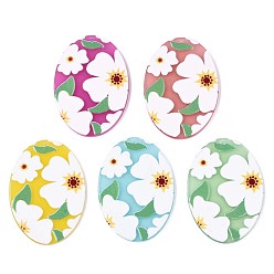 Mixed Color Translucent Cellulose Acetate(Resin) Pendants, 3D Printed, Oval with Flower, Mixed Color, 45x31.5x2.5mm, Hole: 1.4mm