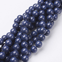 Bleu Nuit Perles Mashan naturel rondes de jade brins, teint, bleu minuit, 8mm, Trou: 1mm, Environ 51 pcs/chapelet, 15.7 pouce
