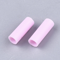 Pearl Pink Rubber Beads, Tube, Pearl Pink, 12~12.5x4~4.5mm, Hole: 3mm, about 4000pcs/500g