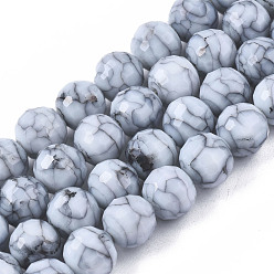 Bleu Acier Clair Mèches de perles de verre craquelé peintes au four opaque, ronde, facette, bleu acier clair, 8x7.5mm, Trou: 0.8mm, Environ 60 pcs/chapelet, 17.32~17.72 pouce (44~45 cm)