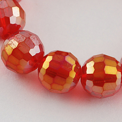 Red Electroplate Glass Bead Strands, AB Color Plated, Faceted(96 Facets), Round, Red, 10mm, Hole: 1mm, about 72pcs/strand, 26 inch