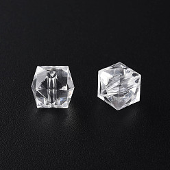 Clair Perles acryliques transparentes, facette, cube, clair, 10x11x11mm, Trou: 2mm, environ670 pcs / 500 g