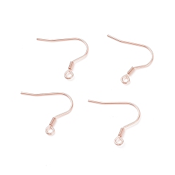 Rose Gold 304 Stainless Steel Earring Hooks, Ear Wire, with Horizontal Loop, Rose Gold, 17~18x18~20x2mm, Hole: 2mm, 21 Gauge, Pin: 0.7mm
