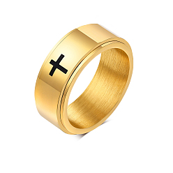Golden Stainless Steel Rotating Plain Band Ring, Fidget Spinner Ring for Calming Worry Meditation, Golden, US Size 9(18.9mm)
