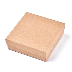 Bois Solide Boîtes à bijoux carrées en papier kraft, Boîtes à collier, avec une éponge noire, burlywood, 11.2x11.2x3.8 cm