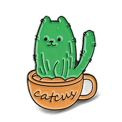 Orange Cat Cactus Enamel Pins, Black Alloy Brooches for Backpack Clothes, Orange, 30x23x2mm