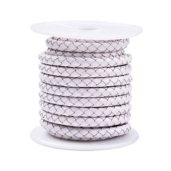 White Braided Cowhide Leather Cord, Leather Rope String for Bracelets, White, 5mm, about 4.37 yards(4m)/roll