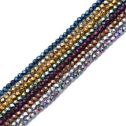 Mixed Color Electroplate Synthetic Non-magnetic Hematite Beads Strands, Faceted, Polygon, Mixed Color, 3.8~4mm, Hole: 1mm, about 99pcs/strand, 14.96 inch(38cm)