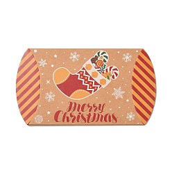 FireBrick Christmas Theme Cardboard Candy Pillow Boxes, Cartoon Christmas Socking Candy Snack Gift Box, FireBrick, Fold: 7.3x11.9x2.6cm