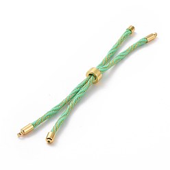 Medium Aquamarine Nylon Cord Silder Bracelets, for Connector Charm Bracelet Making, with Rack Plating Golden Brass Findings, Long-Lasting Plated, Cadmium Free & Lead Free, Medium Aquamarine, 8-5/8~9 inch(22~22.8cm), 0.3cm, Hole: 2.6mm