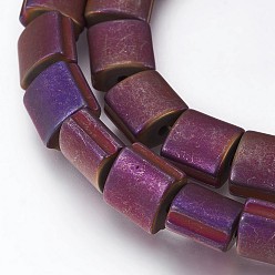 Purple Plated Electroplated Non-magnetic Synthetic Hematite Beads Strands, Frosted, Cuboid, Purple Plated, 10x10x7mm, Hole: 2mm, about 41pcs/strand, 15.74 inch(40cm)