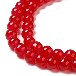 Красный Выпечки окрашены имитация нефрита стекловолокна круглый шарик, красные, 8.5~9 мм, отверстие : 1.5 мм, около 105 шт / нитка, 31.8 дюйм