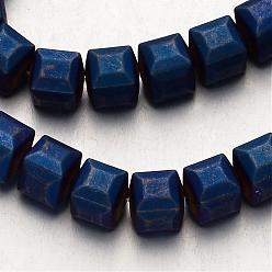 Plaqué Bleu Galvanoplastie non-magnétiques brins de perles d'hématite synthétique, givré, cube, bleu plaqué, 8x8x8mm, Trou: 1mm, Environ 51 pcs/chapelet, 15.7 pouce