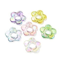 Mixed Color Transparent UV Plating Rainbow Iridescent Acrylic Bead Frames, Flower, Mixed Color, 31x5mm, Hole: 1.6mm, Inner Diameter: 11mm