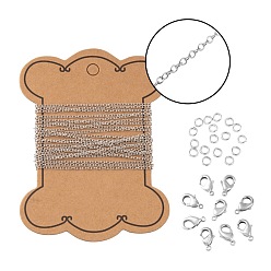 Platinum DIY 3m Oval Brass Cable Chains Necklace Making Kits, 10Pcs Lobster Claw Clasps and 50Pcs Jump Rings, Platinum, Links: 2x1.5x0.5mm, 3m