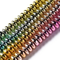 Mixed Color Electroplate Non-magnetic Synthetic Hematite Beads Strands, Flat Round, Mixed Color, 4x2mm, Hole: 0.7mm, about 194~103pcs/strand, 15.16 inch~15.94 inch(38.5~40.5cm)