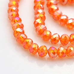 Dark Orange AB Color Plated Faceted Rondelle Electroplate Glass Beads Strands, Dark Orange, 6x4mm, Hole: 1mm, about 85pcs/strand, 16 inch