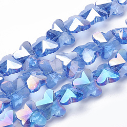 Royal Blue Electroplate Glass Beads, AB Color Plated, Faceted, Butterfly, Royal Blue, 12x14.5x7.5mm, Hole: 1mm