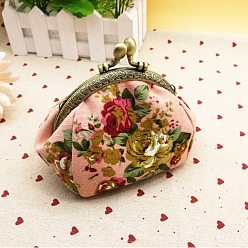Pink Trapezoid Canvas Doll Handbag, with Antique Bronze Tone Iron Purse Frame & Glitter Powder, American Girl Doll Accessories Supplies, Flower Pattern, Pink, 120x90x90mm