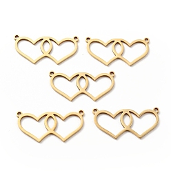 Golden 304 Stainless Steel Links Connectors, Double Heart, Golden, 13x26.5x1mm, Hole: 1.3mm