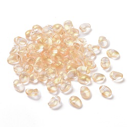 Verge D'or Perles de verre tchèque givrées transparentes, top foré, pétale, verge d'or, 8x6mm