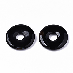 Black Agate Natural Black Agate Pendants, Dyed & Heated, Donut/Pi Disc, Donut Width: 9mm, 25x4mm, Hole: 6~7mm