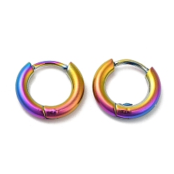 Rainbow Color Pendientes de aro huggie de aleación de titanio con revestimiento iónico (ip) para mujer, color del arco iris, 10 calibre, 13x2.5 mm