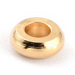 Настоящее золото 24K Латунные бусины, долговечный, плоско-круглые, реальный 24 k позолоченный, 3.2x1.2 мм, отверстие : 1.5 мм