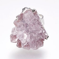 Cristal de cuarzo Anillos de dedo de cristal druzy ajustable, con fornituras de latón, Platino, 18 mm