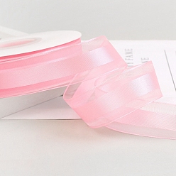 Pink Polyester Organza Ribbons, Garment Accessories, Gift Wrapping Ribbon, Pink, 1 inch(25mm), about 49.21 Yards(45m)/Roll