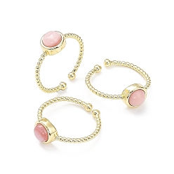 Pink Opal Natural Pink Opal Cuff Rings, Rack Plating Brass Open Rings for Women, Golden, 1.5~2.5mm, Inner Diameter: 18mm