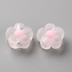 Pink Transparent Acrylic Beads, Frosted, Bead in Bead, Flower, Pink, 12x12.5x6mm, Hole: 2.5mm, about 893pcs/500g