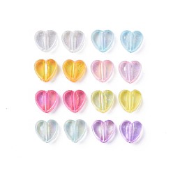 Couleur Mélangete Perles acryliques transparentes, de couleur plaquée ab , cœur, couleur mixte, 7.5x8x3mm, Trou: 1.8mm, environ3620 pcs / 500 g