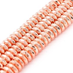Plaqué D'or Rose Galvanoplastie non magnétiques hématite synthétique brins de perles, AA grade, plaqué longue durée, facette, rondelle, rose plaqué or, 3x2mm, Trou: 0.8mm, Environ 182 pcs/chapelet, 15.7 pouce (40 cm)