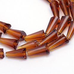 Saddle Brown Transparent Glass Bead Strands, Cone, Saddle Brown, 8x4mm, Hole: 1mm, about 65~68pcs/strand, 22 inch